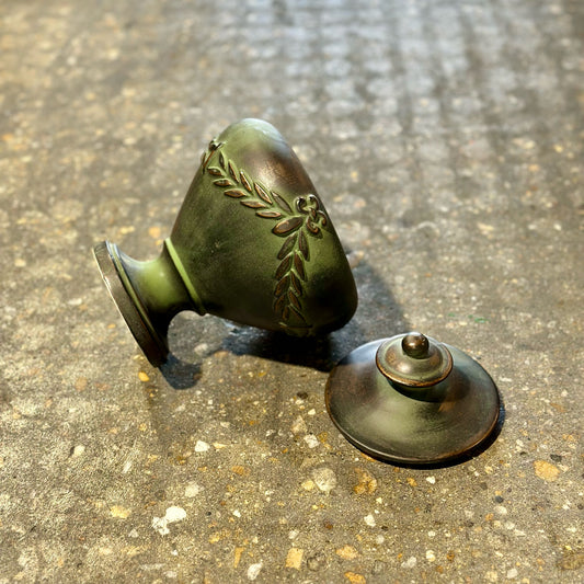 Vintage Lidded Urn, Aged Bronze Ceramic, 6.25" Dia x 7.5" H