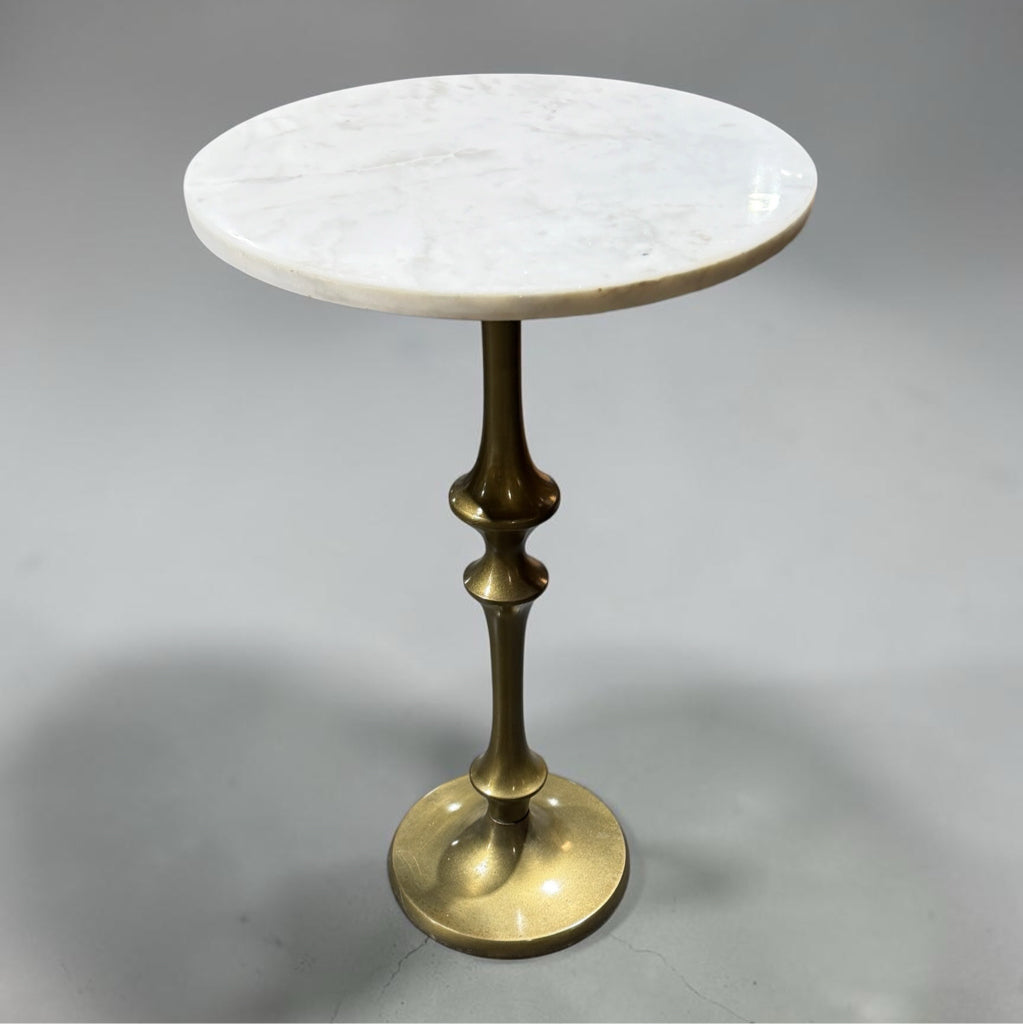 Petite Marble Side Table, 'brass' finish base, 14"DIA x 22"H