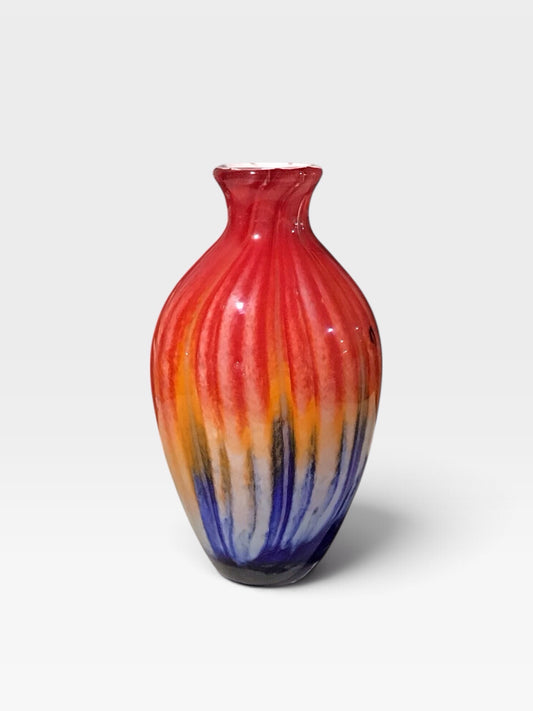 Vibrant Colored Hand Blown Glass Vase 6"Diam x 10.5" H