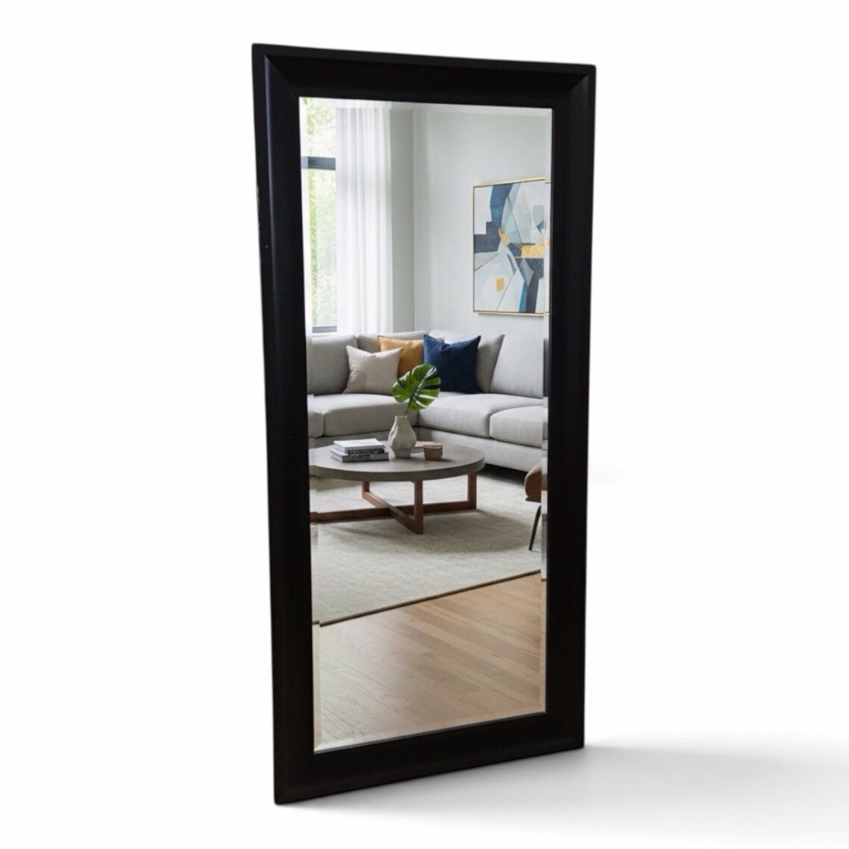 Large Beveled Mirror Espresso Frame 31"D x 65.5" H