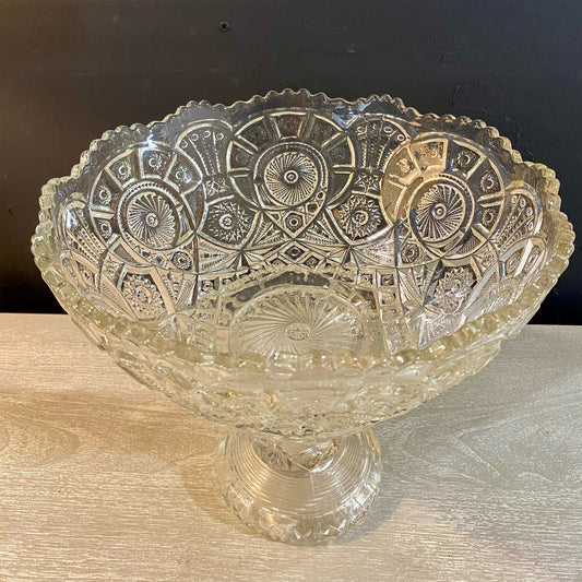 Vintage Pressed Glass Punch Bowl, 12.25"Dia x 10.25"H