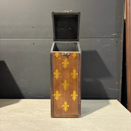 VTG Wine Gift Box, brown leather/wood, 4" W x 4.5" D x 14" H
