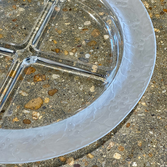 Holiday Holly Rimmed Divided Dish, Clear Glass, 14" Dia x 1.5" H