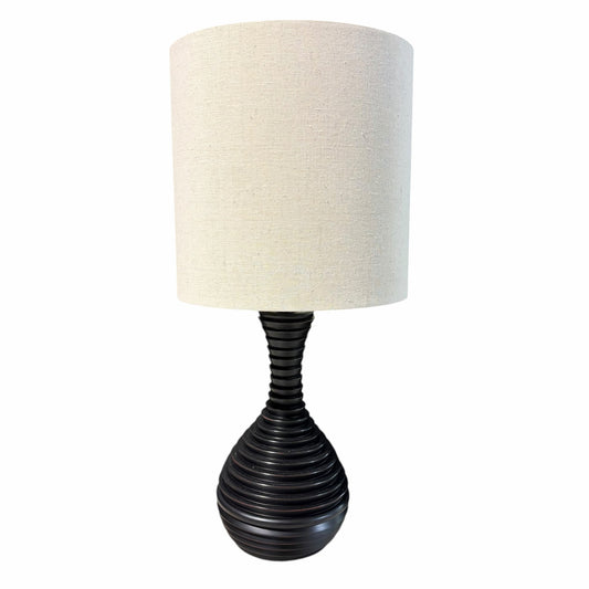MCM Ribbed Dark Wood Table Lamp, 27.25"H