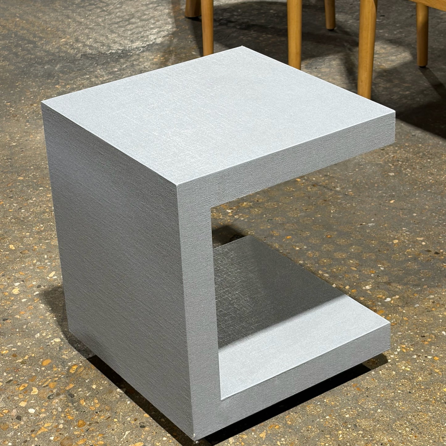 Blue/Grey Vinyl  C-Shaped Side Table, 18"H x 15"W x 15"D