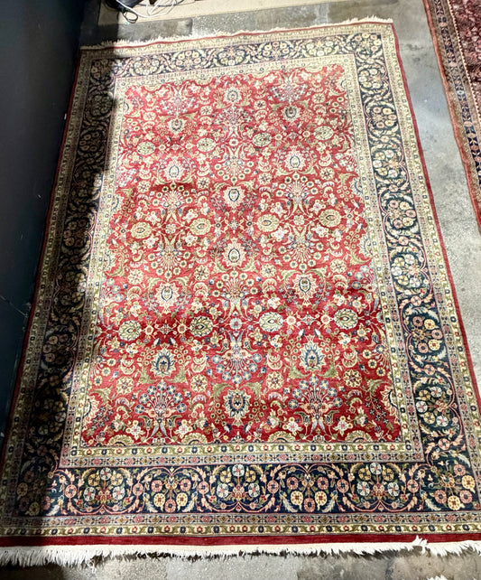 VTG Hand-knotted Wool Rug, Red/Navy/Gold, 7'10"W x 10'11"L x 1"H