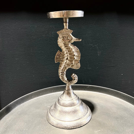 Silver Seahorse Candle Holder, 5"W x 5"D x 11"H