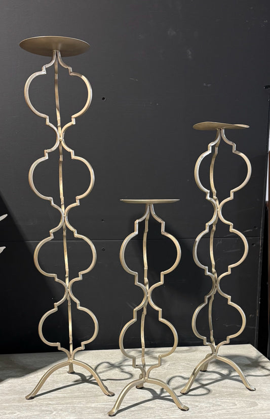 SET 3 Metal Candle Holders, Quatrefoil Design 5.5" W x 5.5" D x 30" H