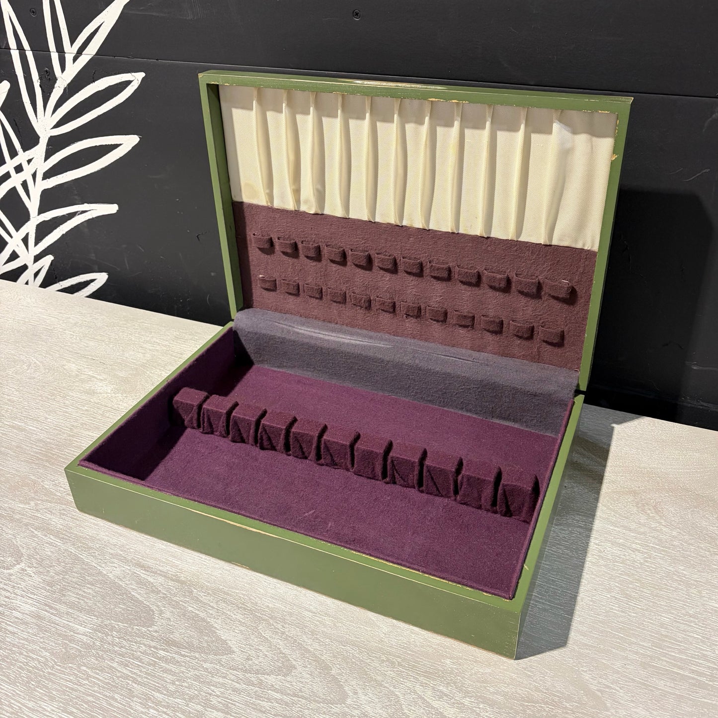 Vintage Hand Painted Wooden Silver Chest, 16.75"W x 11.25"D x 3.5"H