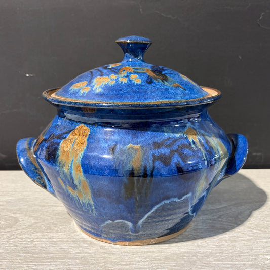 Ceramic Tureen w/Lid, Mottled Blue Glaze, 10"W x 8.75"D x 8.25"H