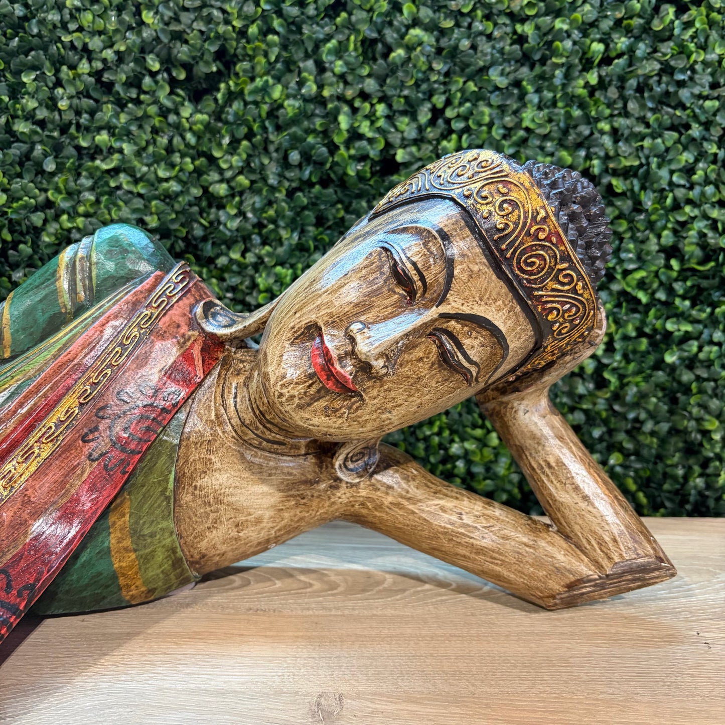 Reclining Buddha, Carved Wood, 31.5"W x 8"D x 10"H