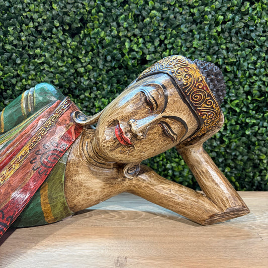 Reclining Buddha, Carved Wood, 31.5"W x 8"D x 10"H