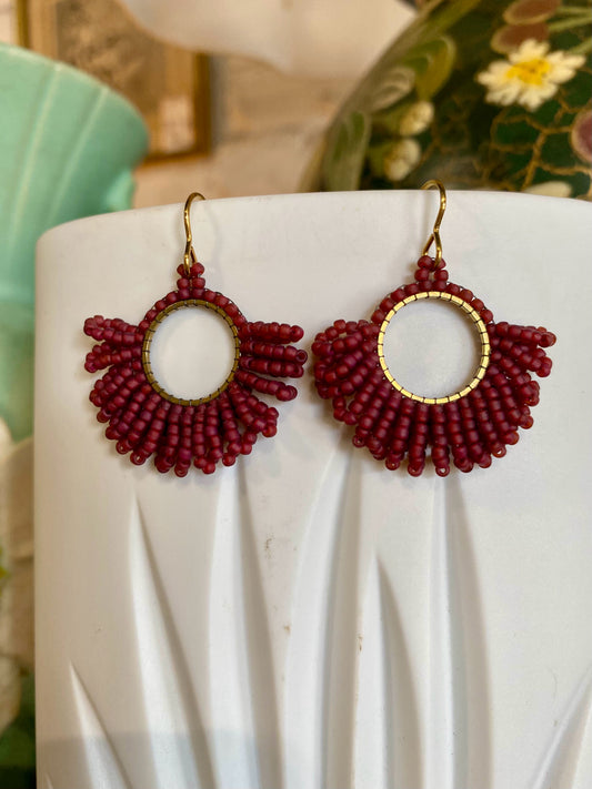 Loop Fringe Earrings, Mulberry, Carrie Price Wearable Art