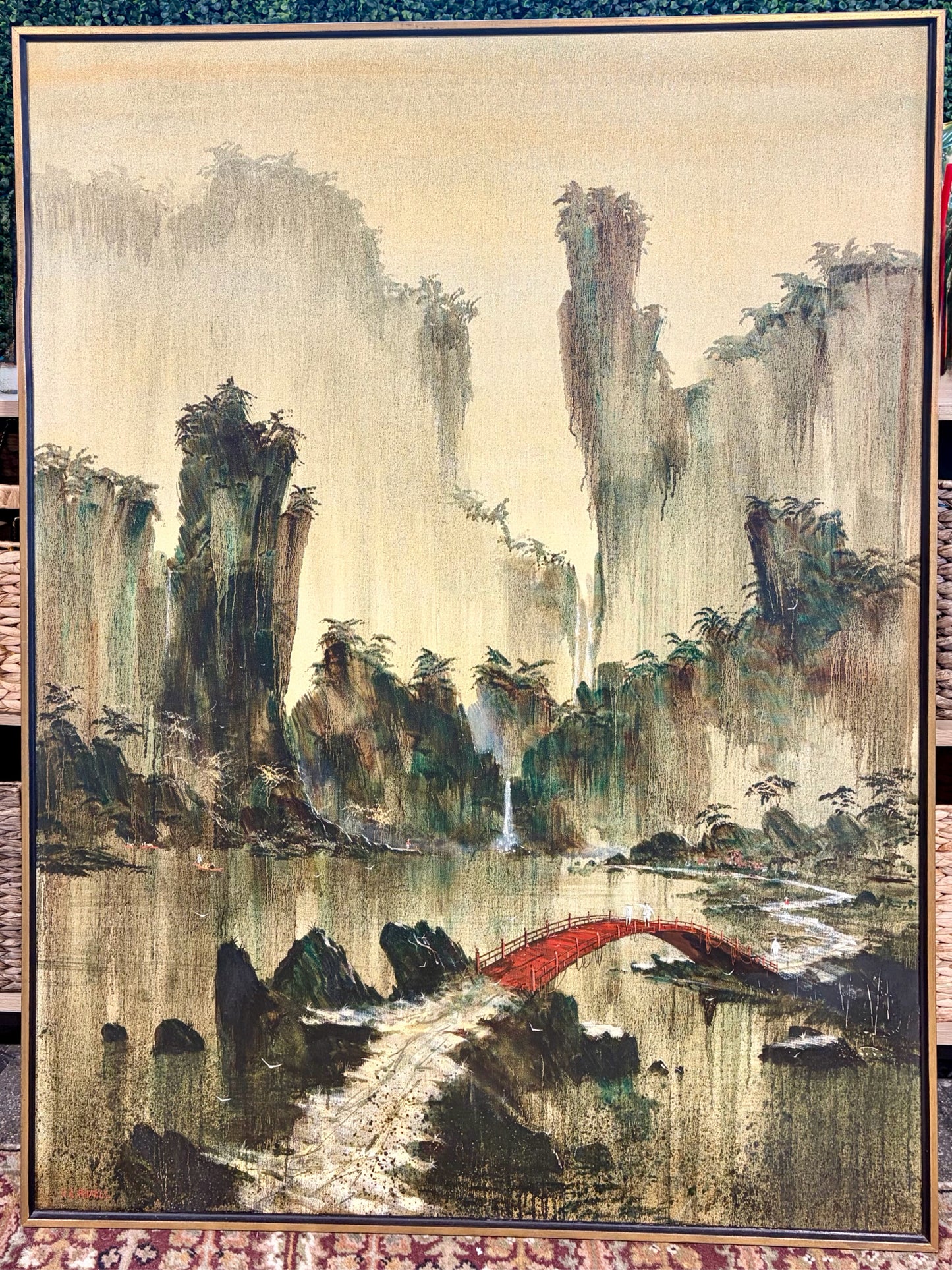 MCM Shan Shui Landscape Painting by R.E. Riwell, 37"W x 48.75"H x 1.5"D