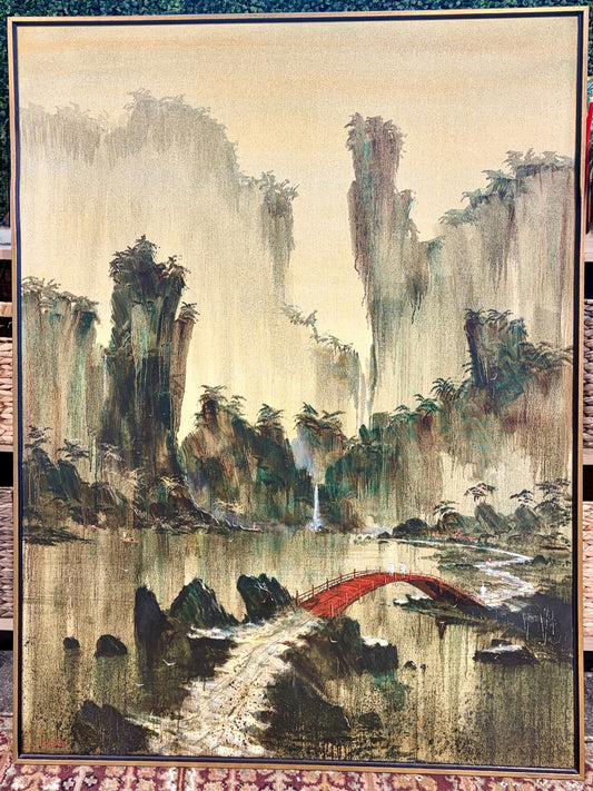 MCM Shan Shui Landscape Painting by R.E. Riwell, 37"W x 48.75"H x 1.5"D