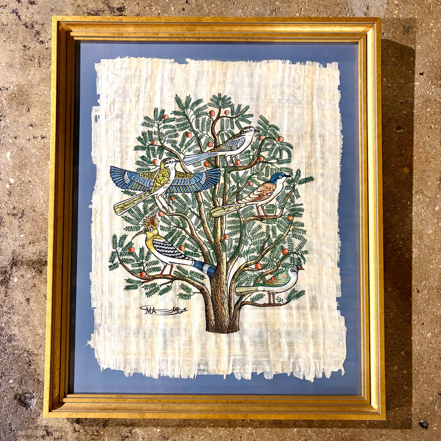 Vintage Egyptian Papyrus "Tree of Life" Painting, 17.25"W x 20.75"H x 1"D
