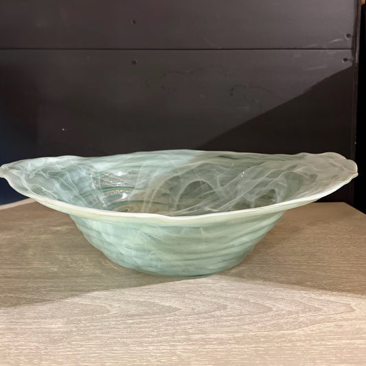Large Aqua Swirl Glass Bowl, 19"W x 16"D x 5.5"H