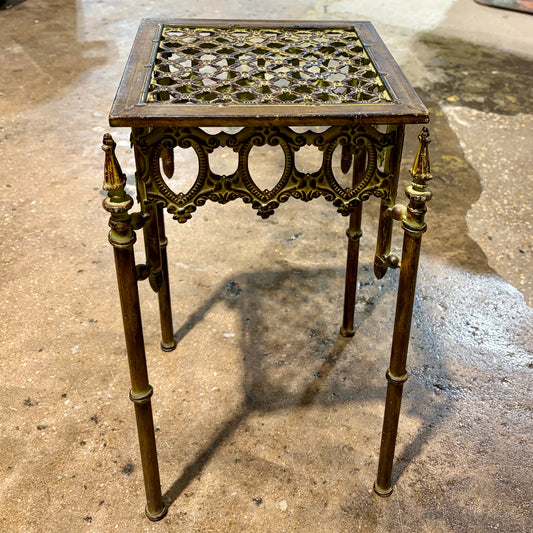 Small Cast Aluminum Aged Bronze Table, 10"W x 10"D x 18.5"H