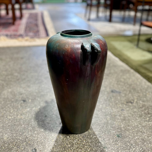 Large Teal & Plum Ceramic Raku Vase, 11" L x 9" W x 16.5" H