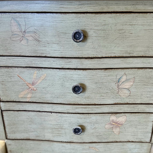 Petite Chest of Drawers, Distressed Light Green w/Insects, 24" L x 15" W x 32" H