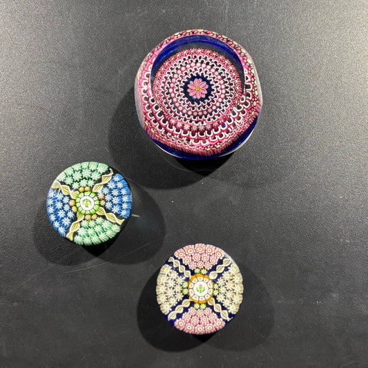 SET 3 Millifiori Paperweights 10" D x 3" H