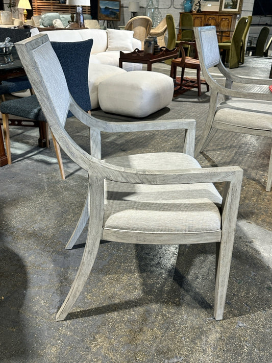 Weathered gray/linen armchair, 23"W x 19'D x 39"H