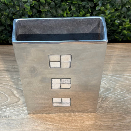 Aluminum Vase w/Tile Inlay, 8"H x 4.5"W x 1.75"D