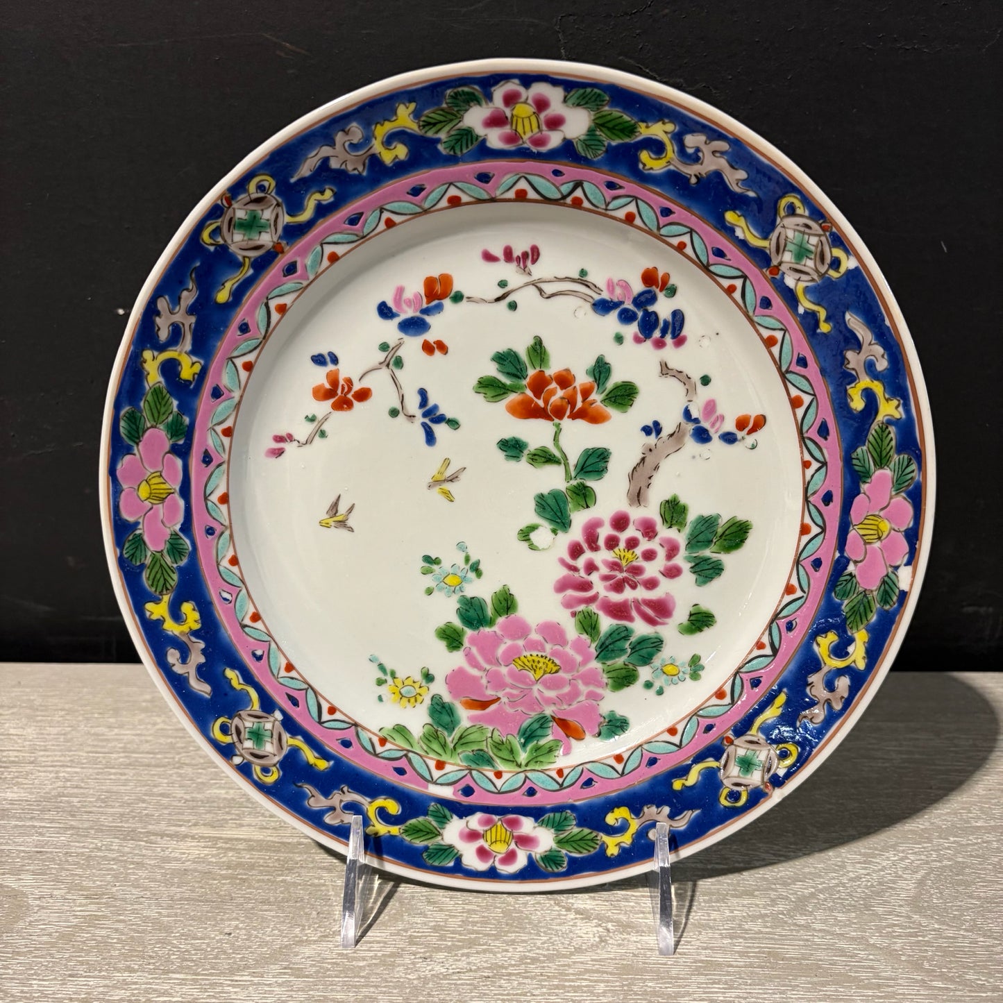 VTG Pink Peonies Chinoiserie Plate, Made In Japan, 9.6"Dia x 1.25"H