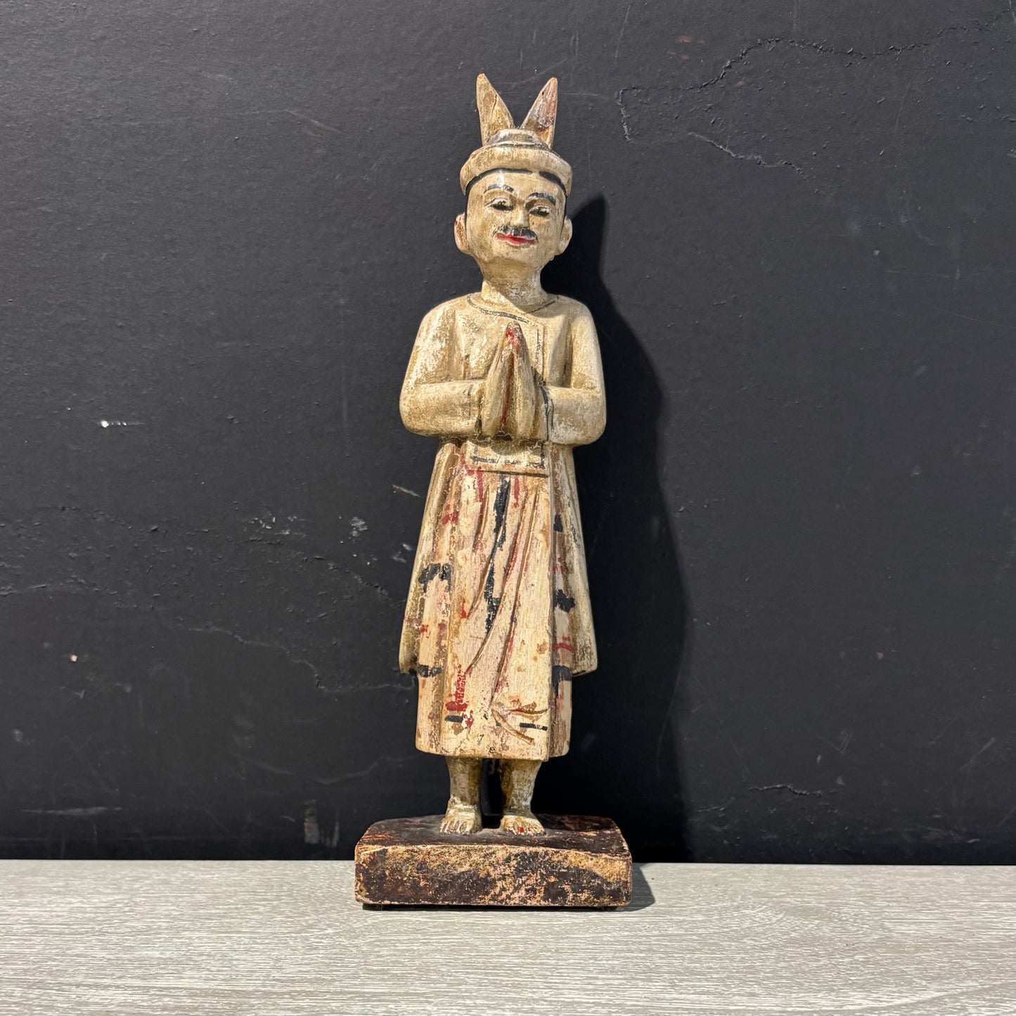 Wooden Figurine, Burmese, 3.5" L x 2.5" W x 10.5" H