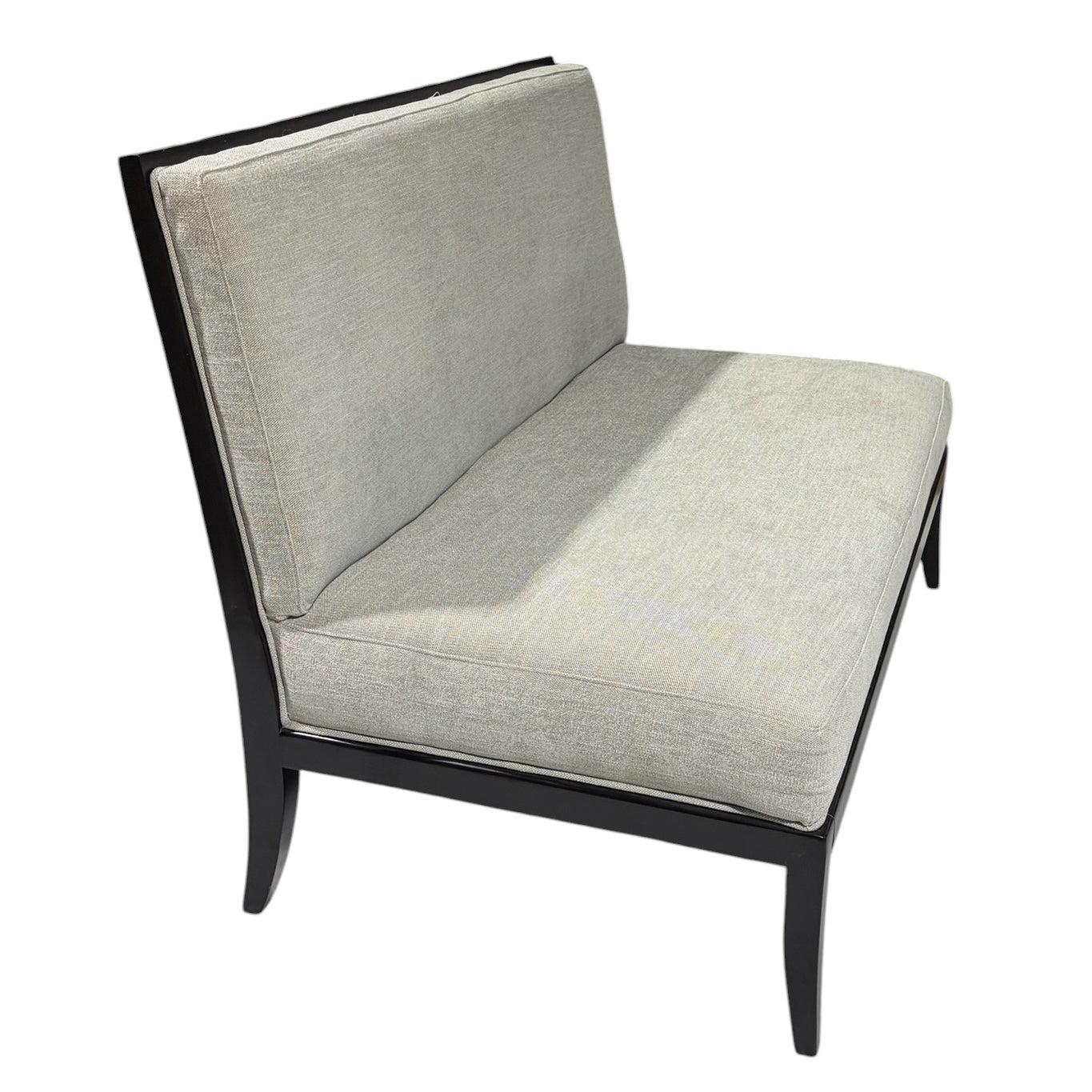 Grey Fabric and Dark Wood Bernhardt Settee, 49.5"W x 28"D x 36"H