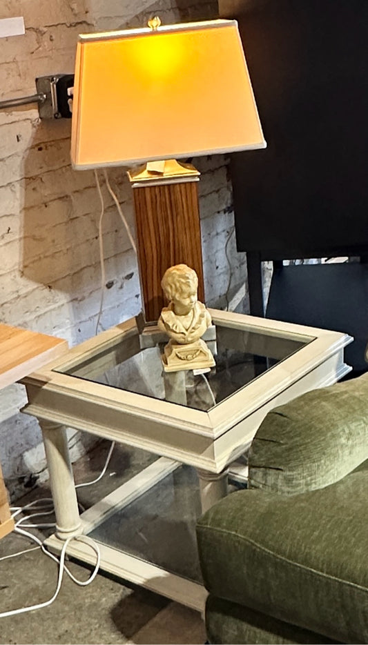 Coastal end table, glass top, 23.5"W x 23.6"D x 21"H