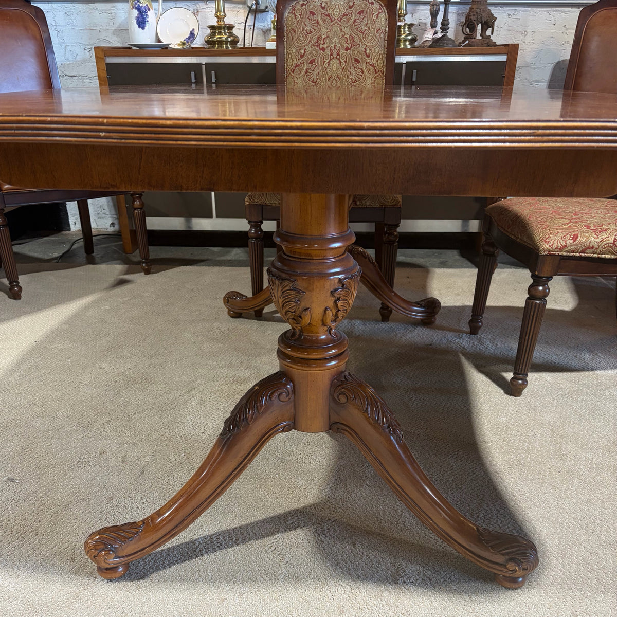 Drexel Heritage Burl Wood Double Pedestal Table w/4 Chairs