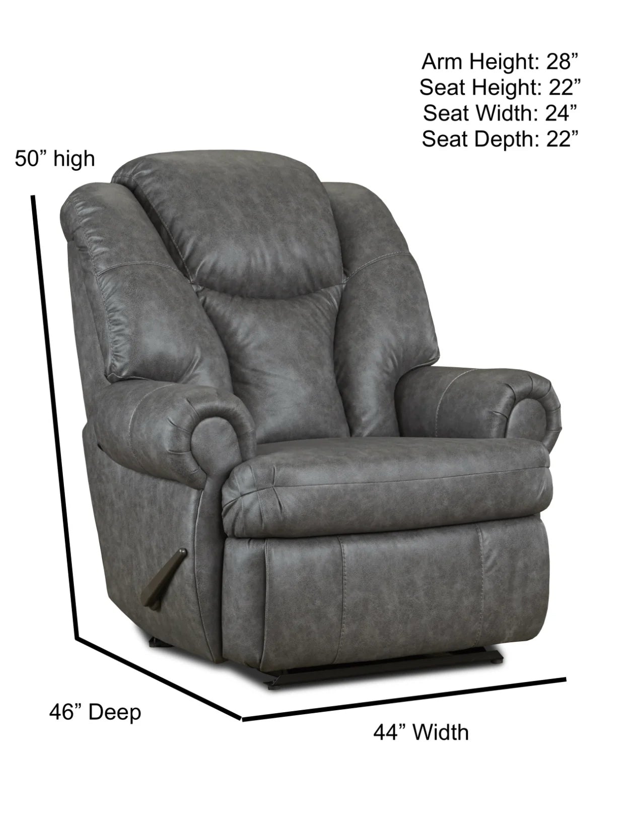 Motion Ease Knox Big Man's Recliner, Grey, 44" W x 46" D x 50" H