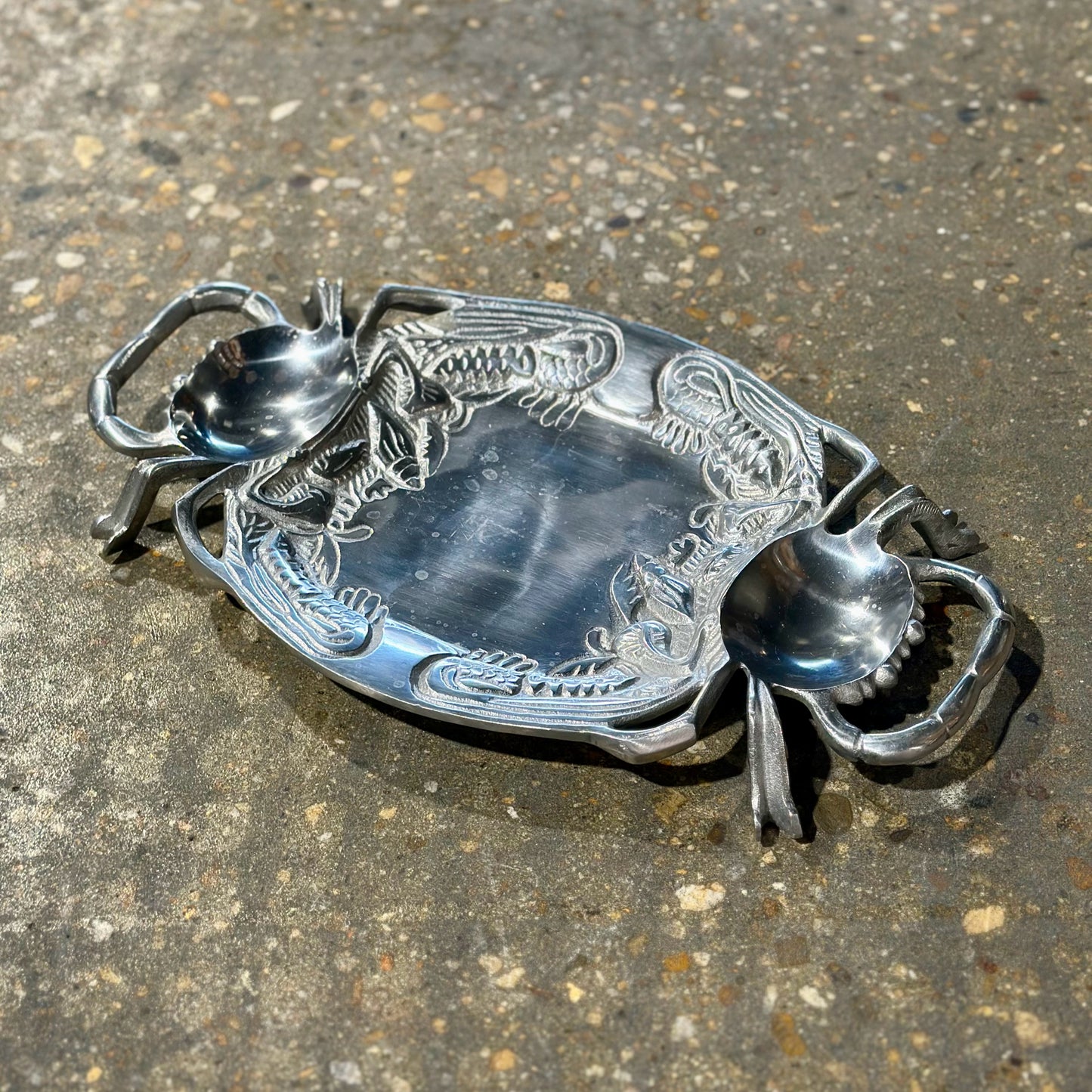 Vintage Crab Serving Platter, Cast Aluminum, 17" L x 10.5" W x 2" H