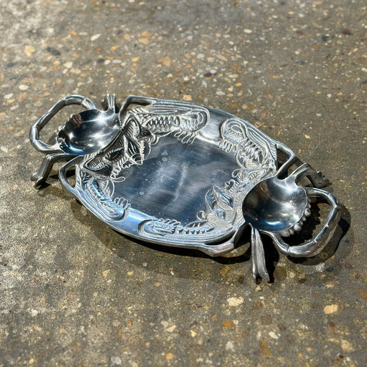 Vintage Crab Serving Platter, Cast Aluminum, 17" L x 10.5" W x 2" H