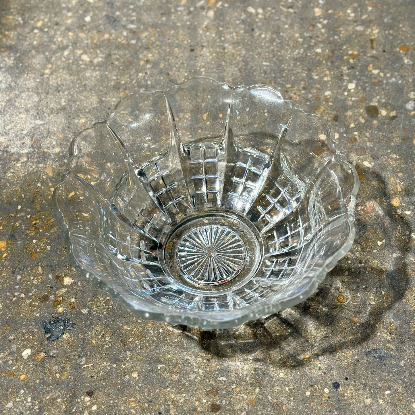 Pressed Glass Bowl w/ Scalloped Edge, Clear, 12" Dia x 5.5" H