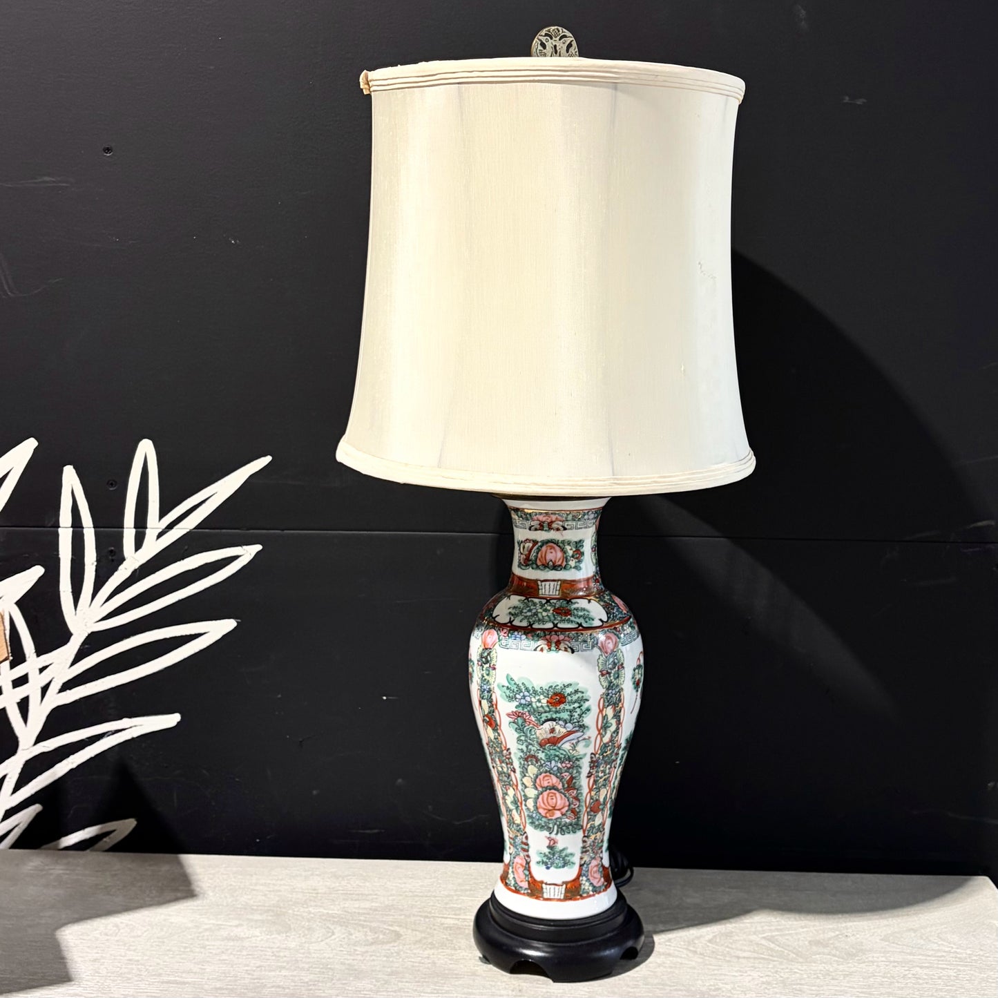 Vintage  Asian Porcelain Table Lamp, 30"H x 6"W x 6"D