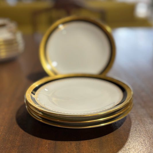 SET 4  Salad Plates, Richard Ginori Regal Black & Burnished Gold