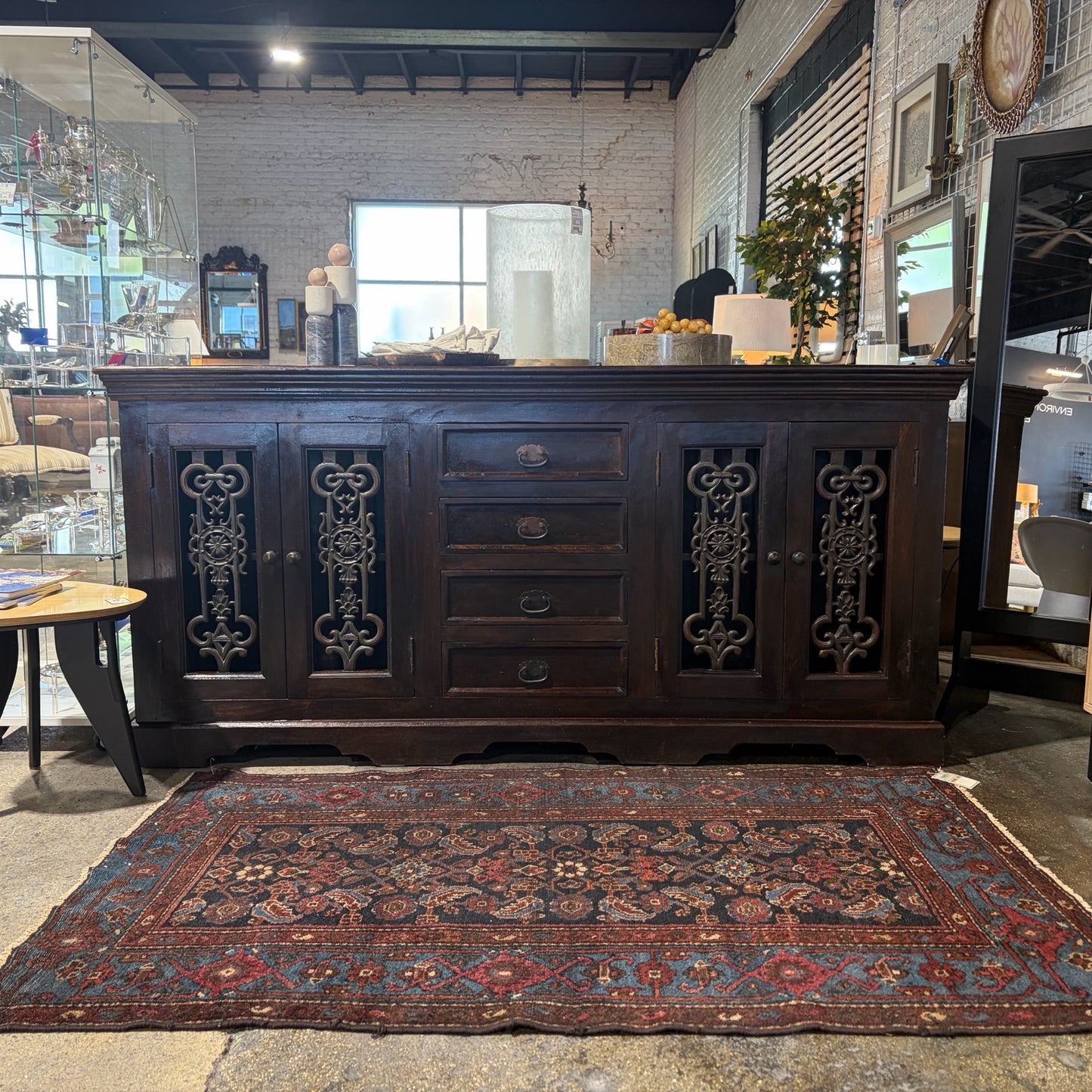 Solid Wood Sideboard w/Metalwork Design, 76"W x 36"H x 19"D