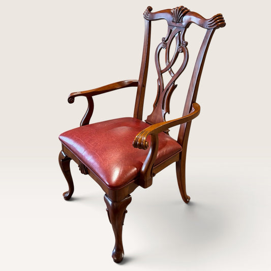 Thomasville Chippendale Style Chair with Red Leather Seat 24"W x 20"D x 43"H