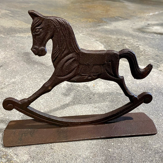 Vintage Cast Iron Rocking Horse Doorstop, 8.25"H x 2.5"D x 11"W