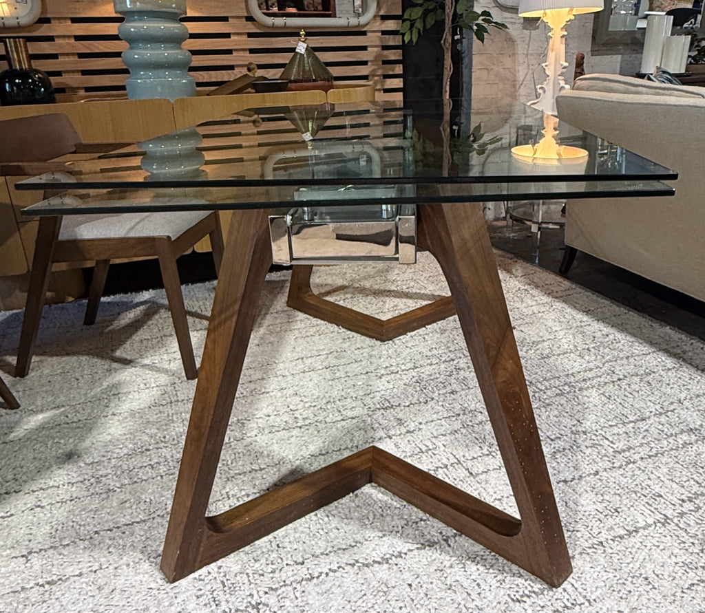 J&W glass extension table, walnut finish base, 63"-95"L x 35"W x 30"H