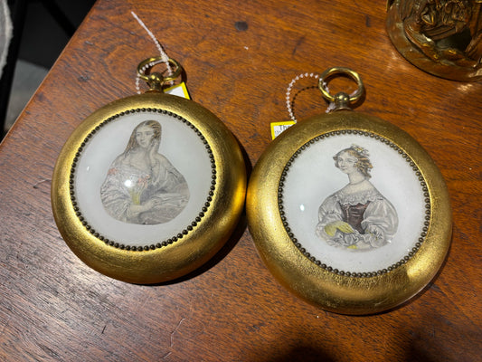 PAIR of Miniature Round Pictures 6"Lx5"Wx1"D