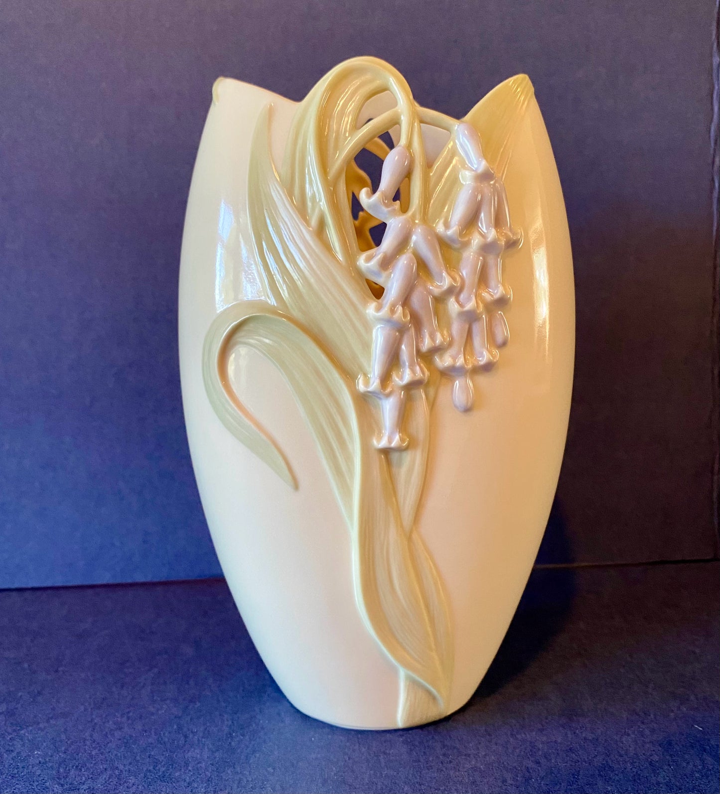 Vintage Lenox Blue Bells Floral Blossoms Vase, Ivory, 7.25" H x 4.5" D x 3.5" W