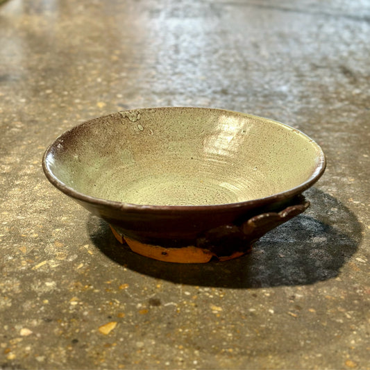 Signed Studio Pottery Decorative Bowl, Light Blue & Mulberry, 14" Dia x 4" H