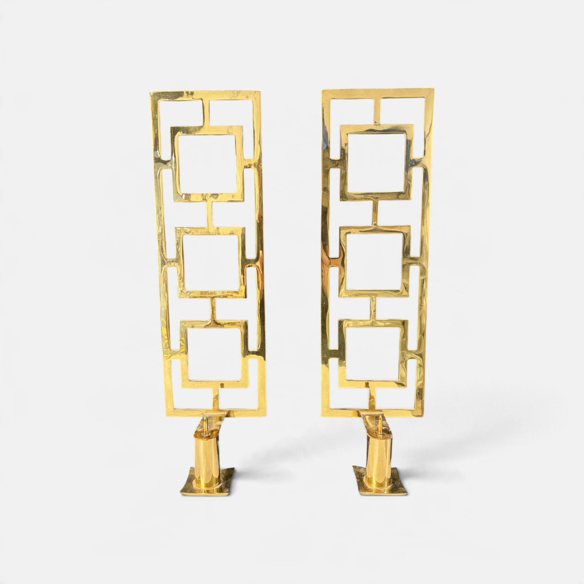 VTG Brass Greek Key Wall Sconces
