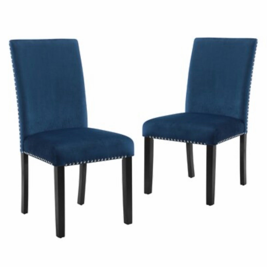 Pair of Celeste Blue Velvet Dining Chairs, 18.2"W x 22.4"D x 37.8"H