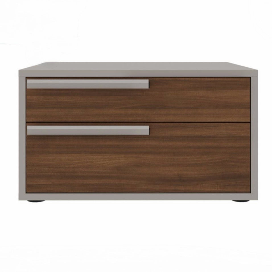 Pair of Carter Nightstands, Walnut & Taupe, 24"W x 19"D x 13"H