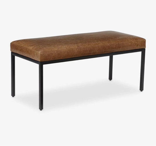 NEW Lawton upholstered bench, saddle leather, 42'W x 18"D x 18"H