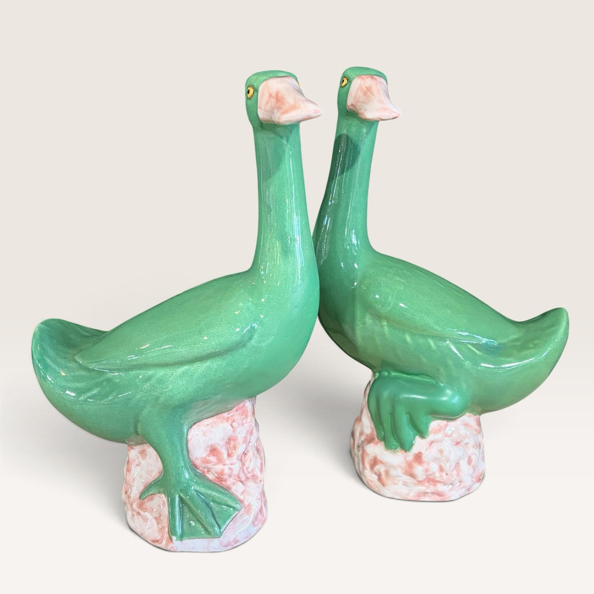 Pair of VTG Green Glazed Porcelain Ducks